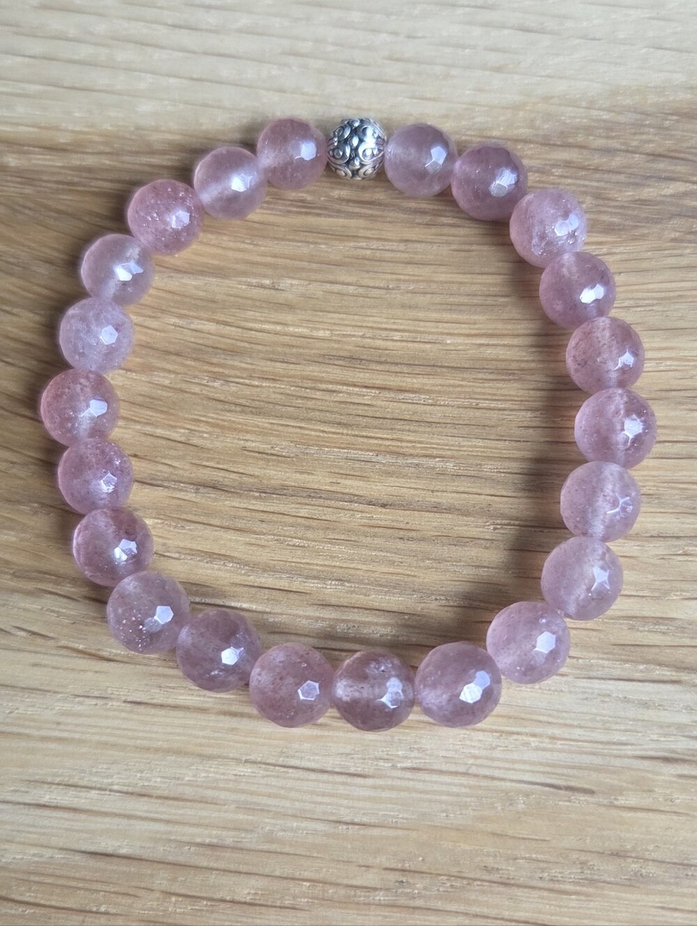 Strawberry Quartz Beaded Stretch Bracelet | Handmade